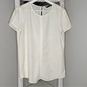 Zara Womens Ivory Short Sleeve Top Blouse Minimalist Basic Career